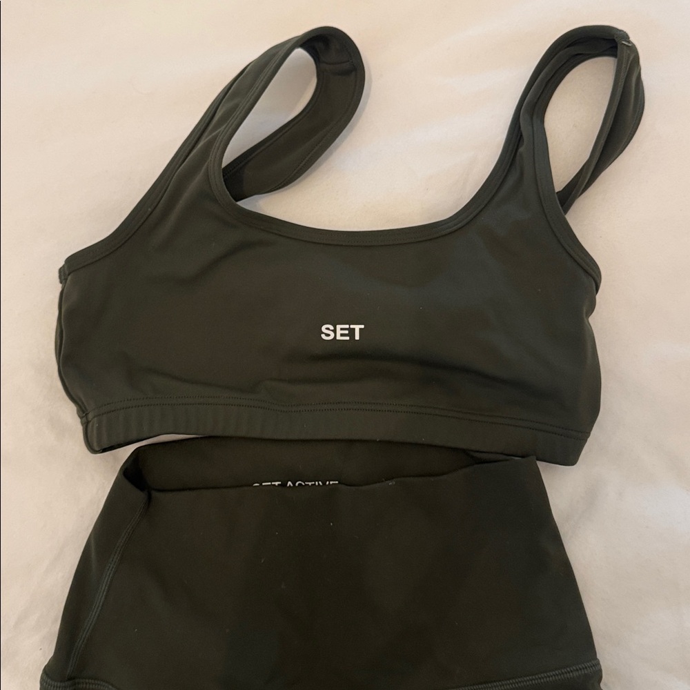 SET Active Olive Green Scoop Sports Bra and Leggings